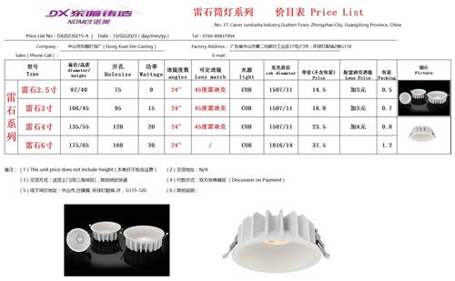 雷石筒灯系列 价目表