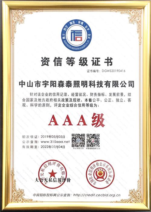 Credit rating certificate