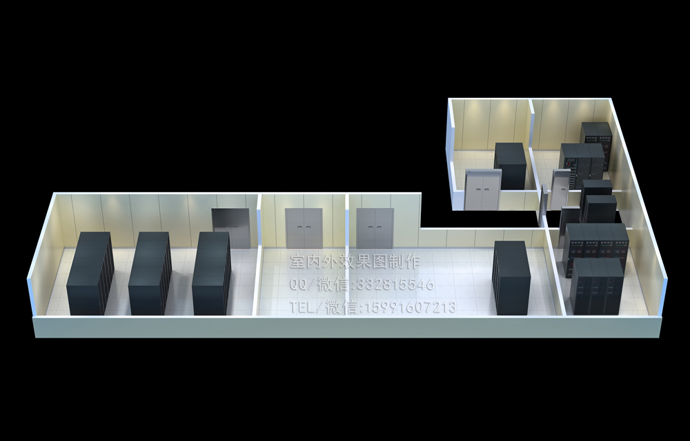 金华网络通信机房效果图制作|极简风格彰显机房美感