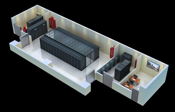 南充某高校培訓機房效果圖制作|高性能存儲機房可視化俯視圖