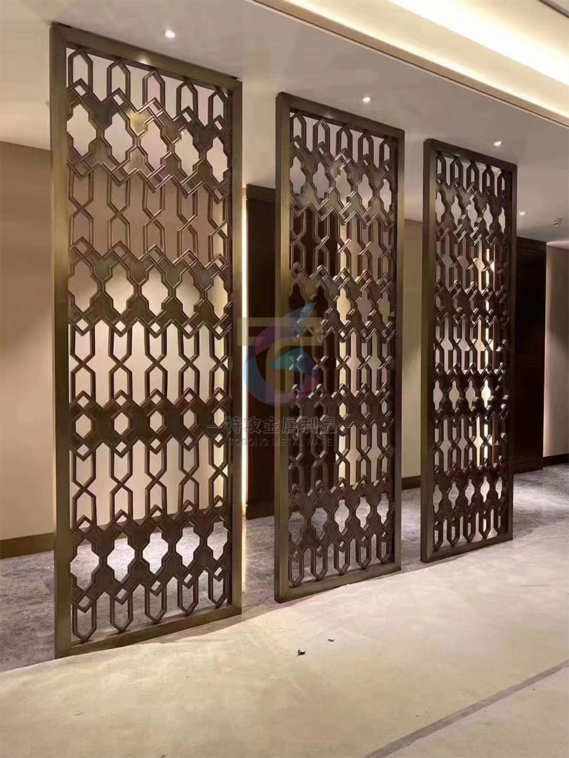 售樓部不銹鋼屏風花格_鏤空不銹鋼屏風_新中式金屬屏風隔斷定制