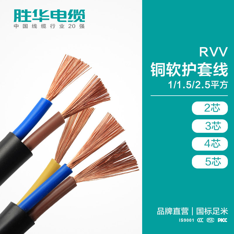 新鄉勝華電纜2/3/4芯RVV軟護套線純銅芯可定制