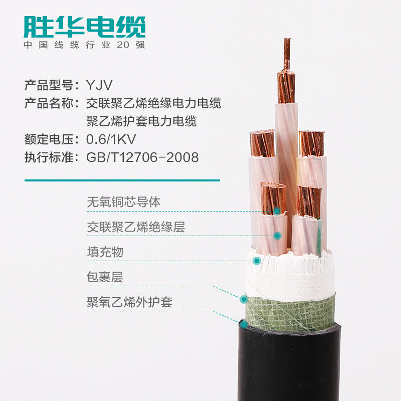 電纜廠商YJV-1/2/3/4/5多芯交聯(lián)銅芯國(guó)標(biāo)電力電纜線-勝華電纜