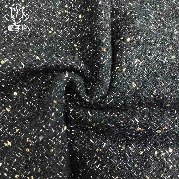 廠家供應(yīng)50%羊毛黑色亮片小香風(fēng)面料 秋季女裝新款面料原始圖片2