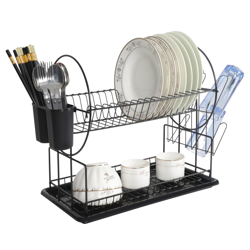 New design soap holder glass 3 tiers plate drainer wooden dish drying rack for kitchen