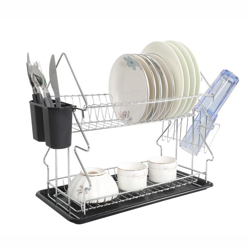 New design soap holder glass 3 tiers plate drainer wooden dish drying rack for kitchen