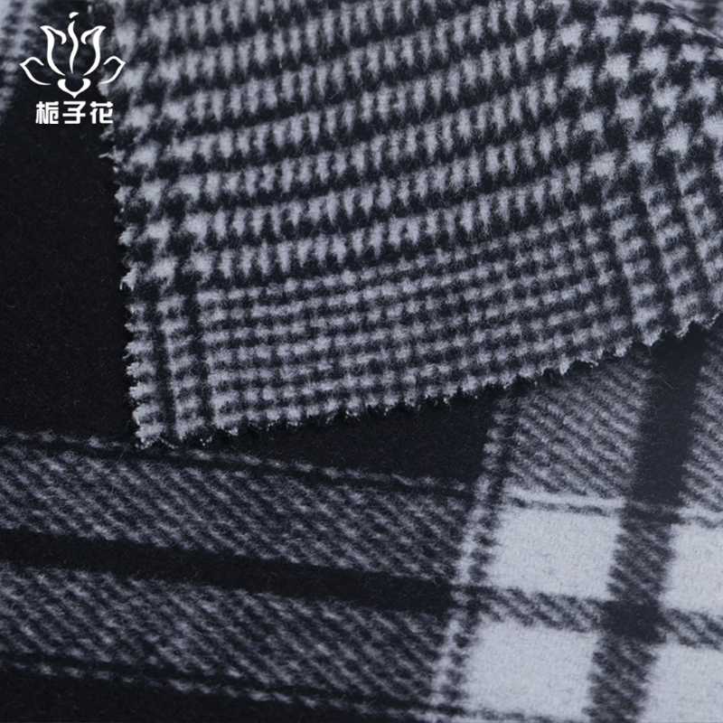 供應80%羊毛藏青白格雙面異色毛呢面料 雙面呢大衣面料原始圖片3