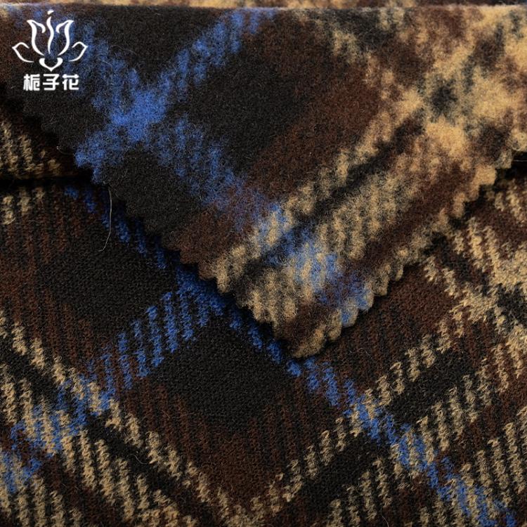 全滌綸黃藍黑咖格紋毛皮提花面料 粗紡花呢布料原始圖片3