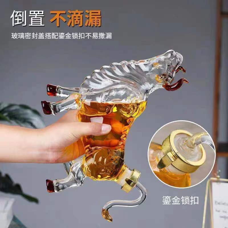 河间华企吹制玻璃酒瓶十二生肖酒瓶抬头牛酒瓶1000ml