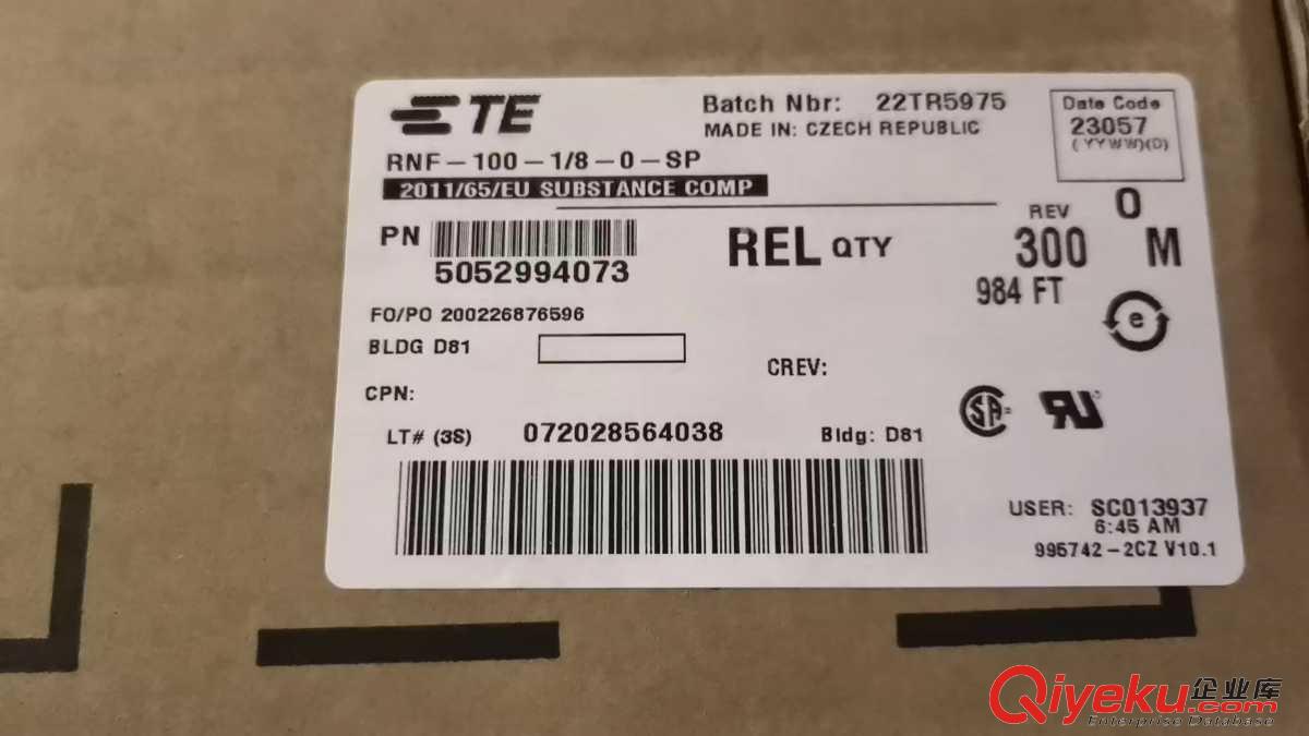 常備庫存  TE熱縮管  RNF-100-1/4-0-SP