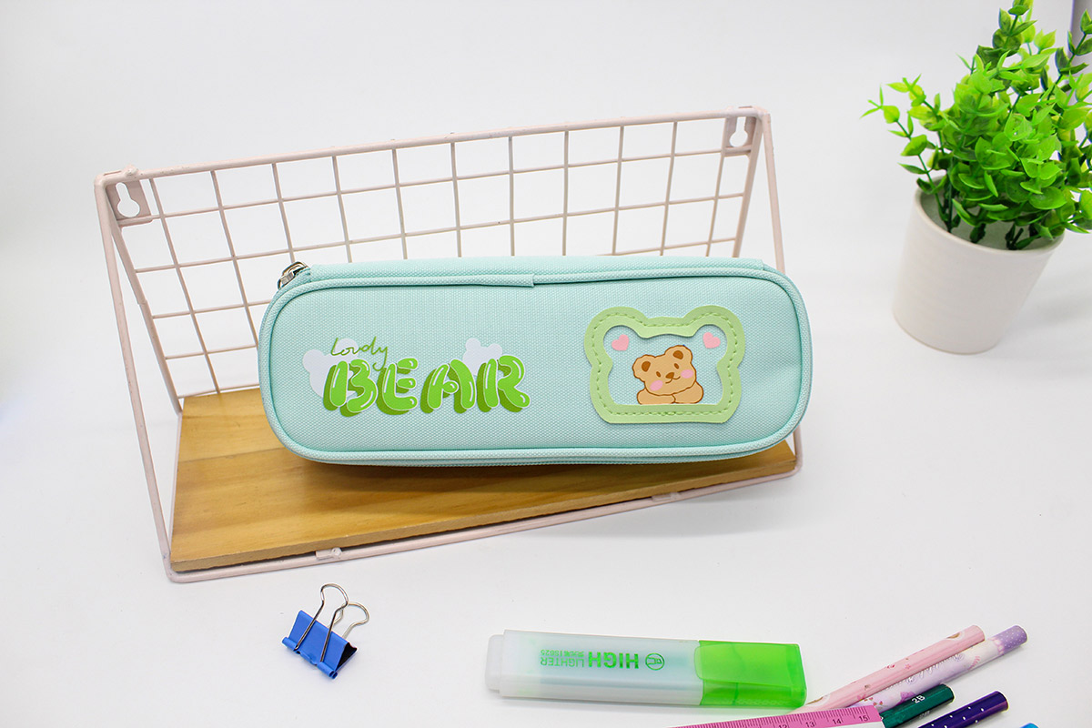 Cute Bear Drawing Pencil Case Easy Clean