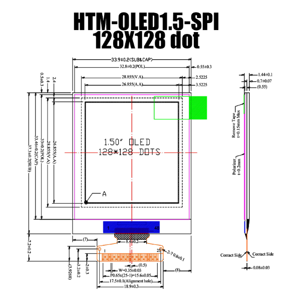 鑫洪泰1.5寸OLED顯示屏SPI接口128*128點陣